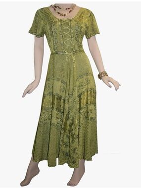 Agan Traders Chartreuse Corset Boho Ethnic Midi dress  Large